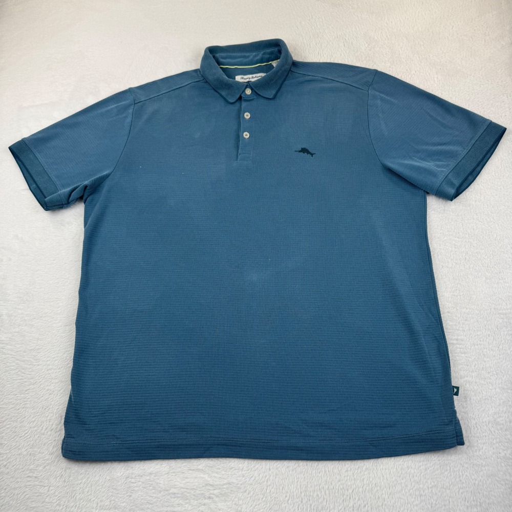 Tommy Bahama Island Zone Polo Shirt Mens Large Blue Textured Short Sleeve Logo